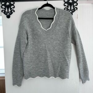 Gray V-Neck Women's Sweater
